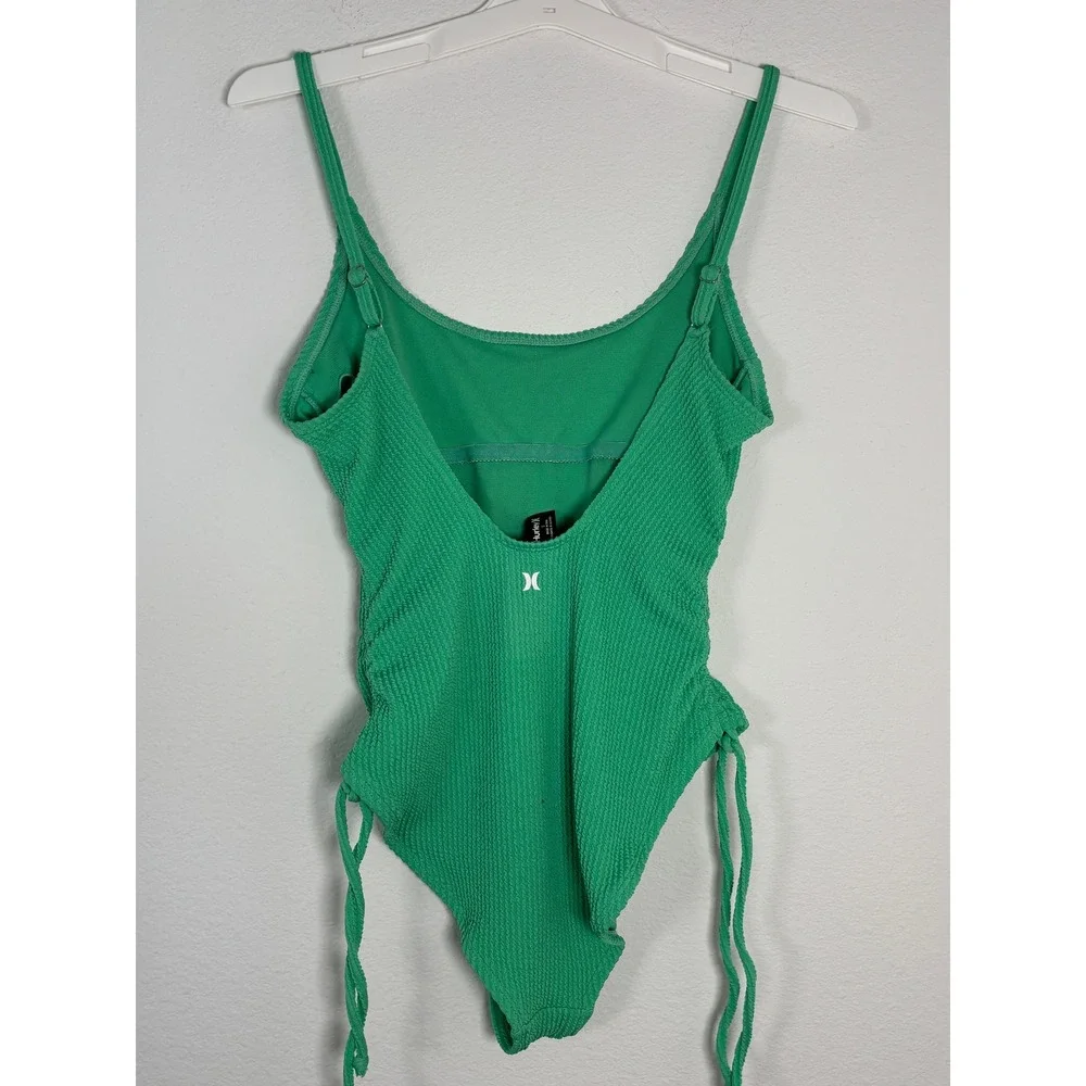 Hurley Womens Green Textured Smocked One Piece Swimsuit Side Tie Size L
